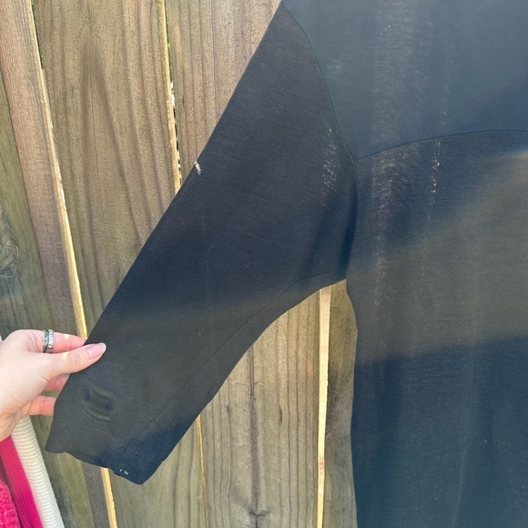 Anthropologie Postmark 100% Linen Solid Black Henley Raglan Style Tee Blouse - Picture 6 of 7